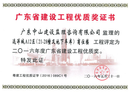 远洋城A12区（21-28幢及地下车库）商住楼工程-2016年度广东省建设工程优质奖